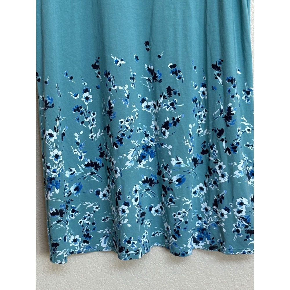 J. Jill Wearever Collection Sleeveless Floral V-Neck Dress Teal Blue M Petite - Picture 4 of 6